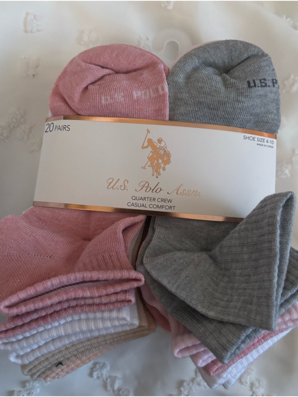 U.S. Polo Assn. Gray & Pink Quarter Crew Socks - Pack